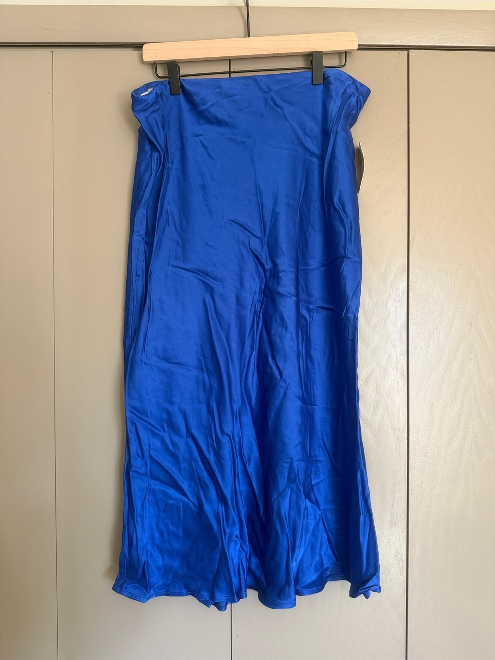 Anthropologie Cobalt Blue Satin Midi Slip Skirt